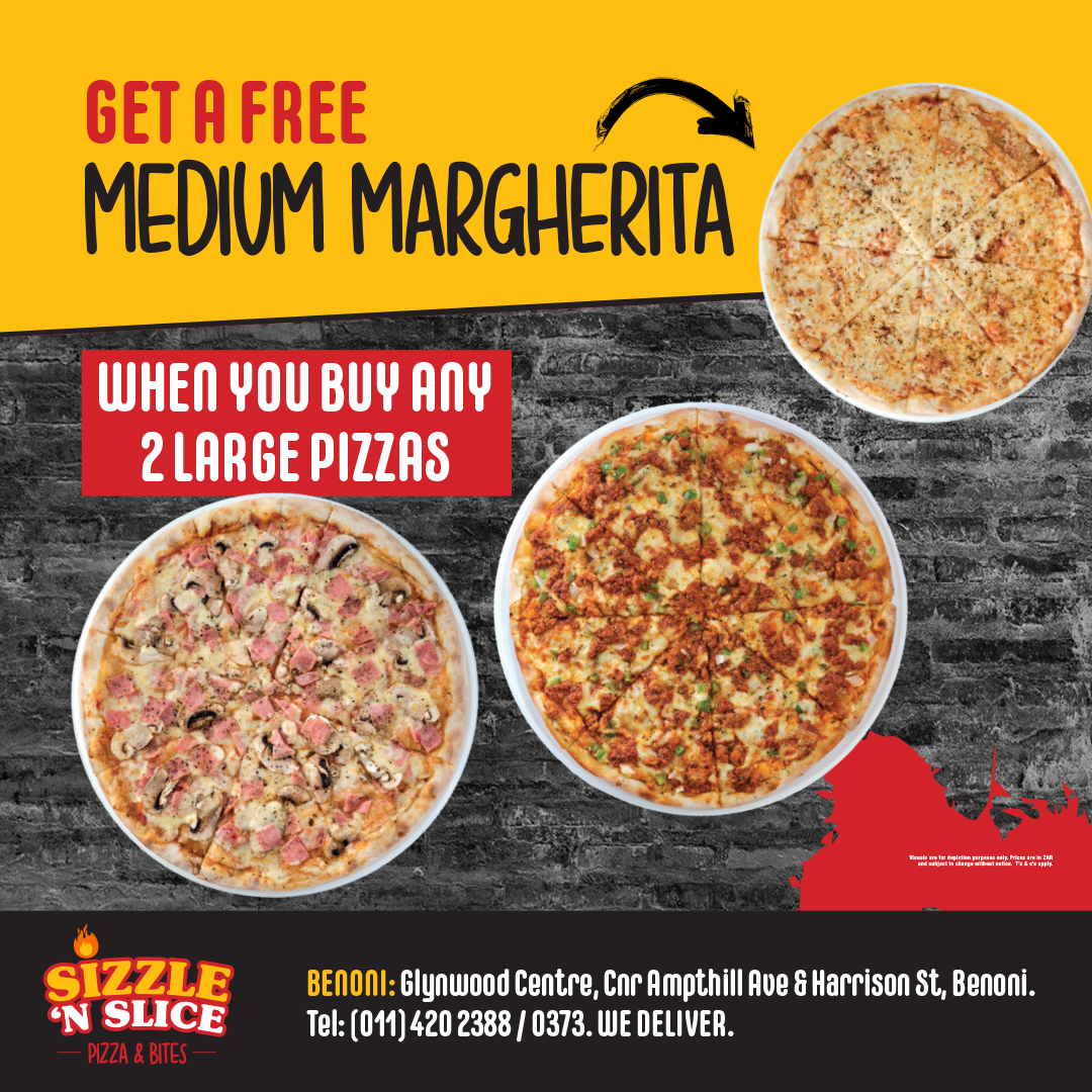 Buy any 2 large pizzas, get a free medium margherita