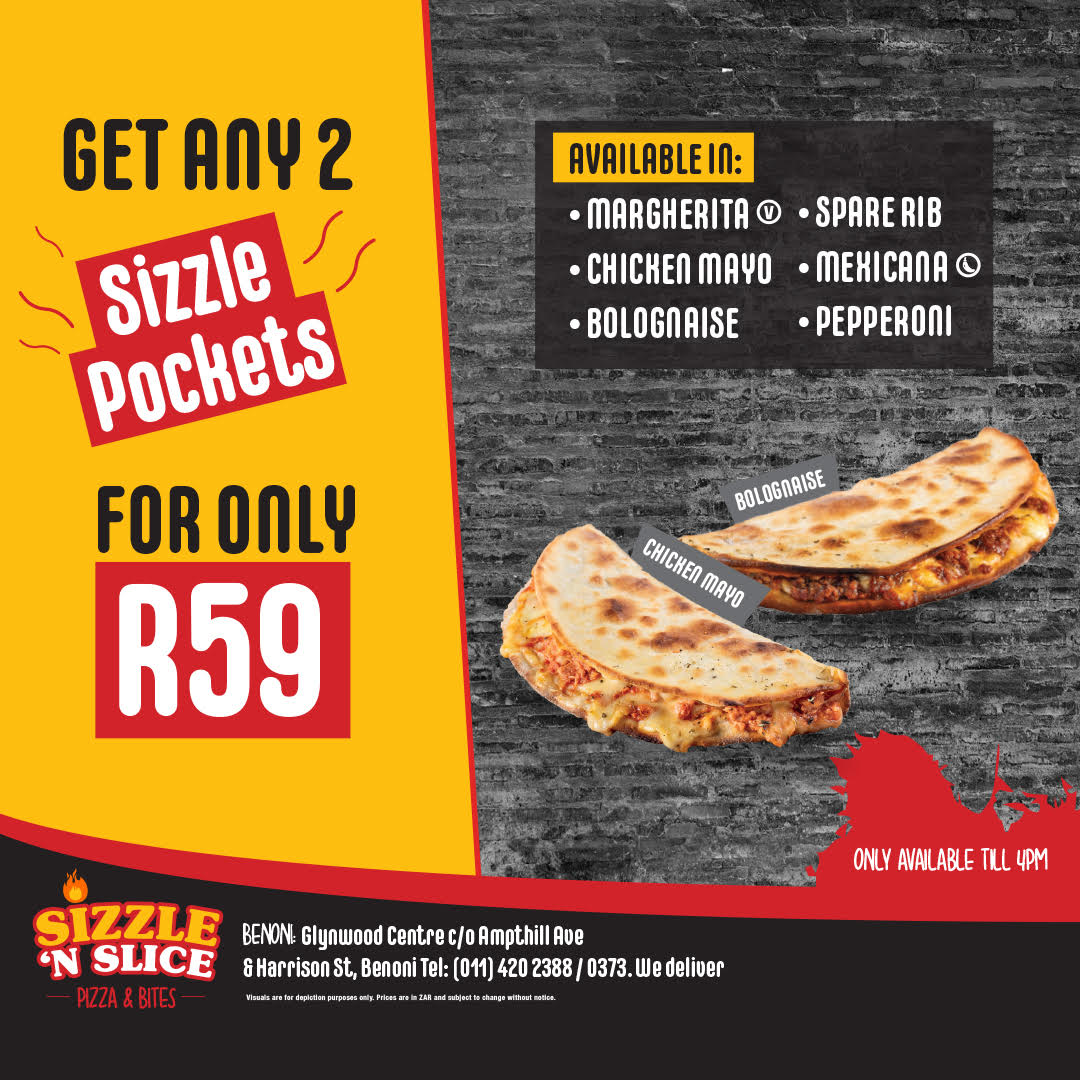 Get any 2 Sizzle Pockets for only R59, available till 4pm